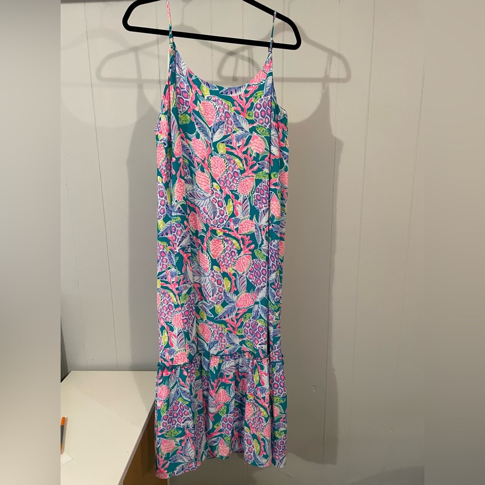 Lilly Pulitzer Winni Midi Dress in Maldives Green Turtle Wave